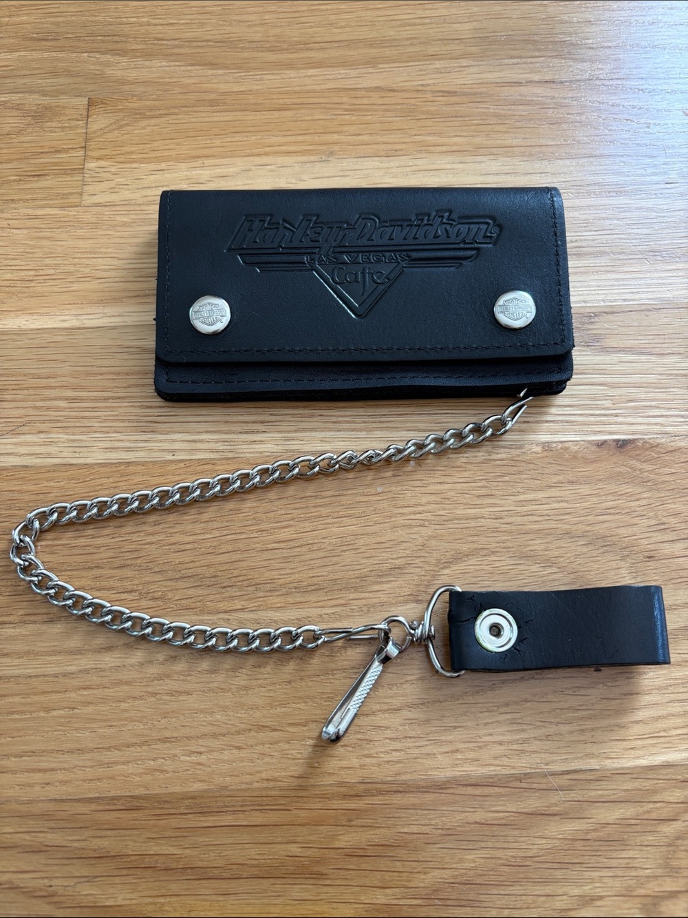 Harley-Davidson Black Leather Trifold Wallet with Chain